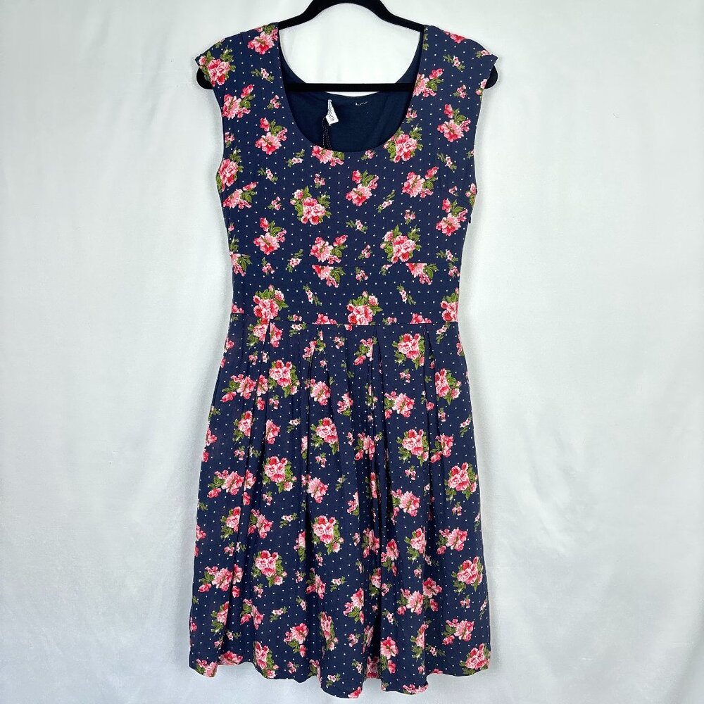 Frock Shop Dress Women's Medium Navy Pink Floral Feminine Fit and Flare‎